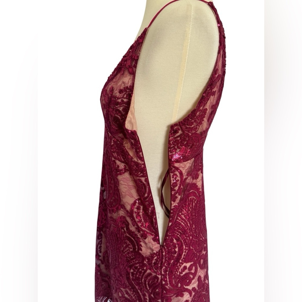 Free People Night Shimmer Mini Raspberry Red V Neck Sequined Dress Size 2 - Picture 5 of 13